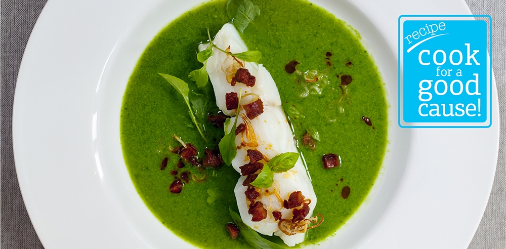 Cold basil soup with grilled fish and siglino